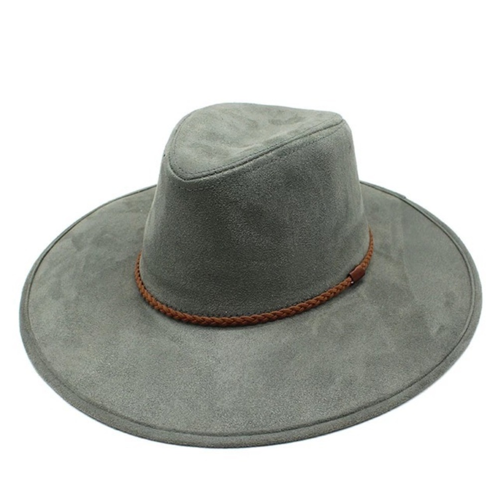 Grey green suede felt banded Panama hat